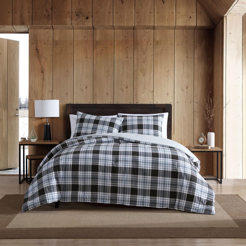 Eddie Bauer - King Duvet Cover Set, Cotton Reversible Bedding with Matching Shams, Styligh Luxurious Bedding Set (Lewis Navy, King) - Image 1